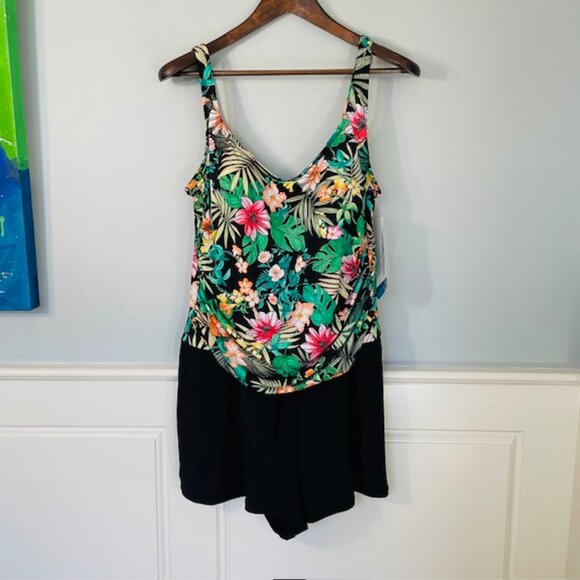 Slim Swim Magic Brand Tank Shorts Athletic Plus Size Swimsuit XXL Tropical NWT - Picture 2 of 10